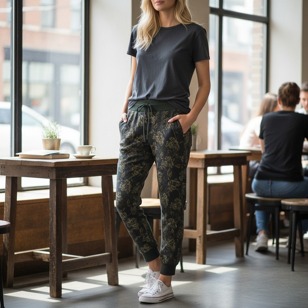 Athleta Trekkie North Printed Jogger Pants Green Floral Camo Size 4